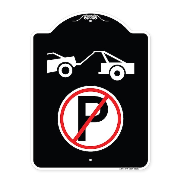 Signmission No Parking Tow Away Zone Symbol Heavy-Gauge Aluminum Architectural Sign, 24" x 18", BW-1824-23612 A-DES-BW-1824-23612 - main